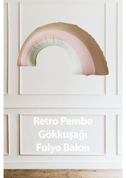 Retro Pembe Gökkuşağı Folyo Balon