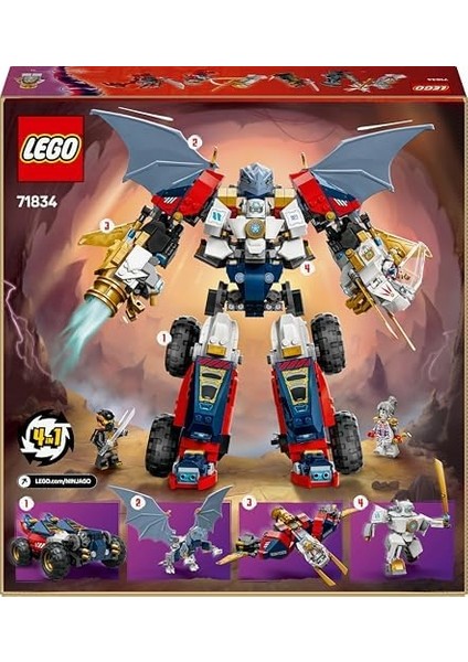 Zane In Ultra Kombo Mech I 71834-9 Yaş ve Üzeri Çocuklar Için Araba, Jet ve Ejderha Içeren 4 Ü 1 Arada Oyuncak Yapım Seti, Doğum Günü Hediyesi (1187 Parça)