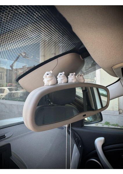 4 Parça Sevimli Hamster Ailesi Dikiz Aynası Süsü - Ayna Süsü Araba Süsü Torpido Süsü Oto Aksesuar