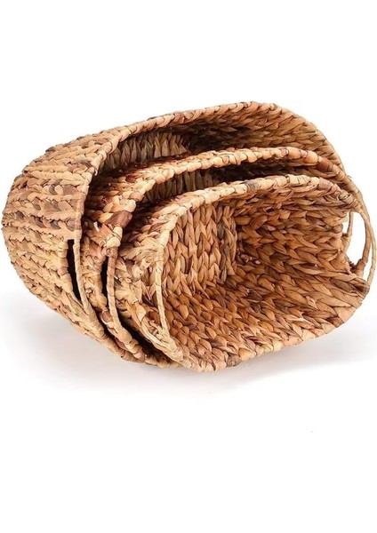 3'lü Kulplu Hasır Sepet Organizer - Doğal, El Yapımı, Organik, Dekoratif Saklama Sepeti - Çok Amaçlı Kullanım Için Ideal Kutu