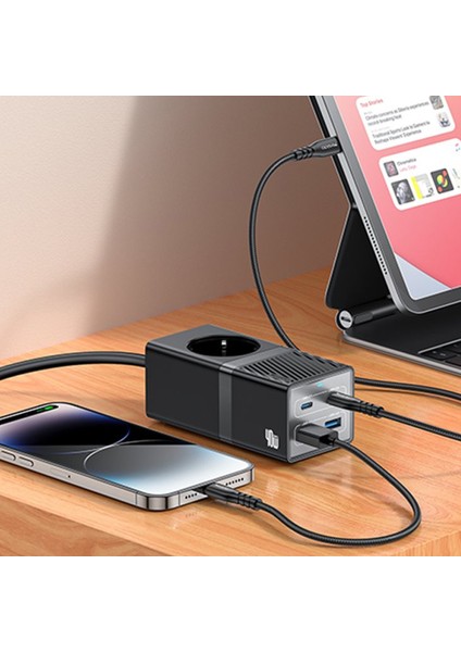 Akım Korumalı USB Type-C Priz Uzatma Kablosu Çok Amaçlı Şarj Cihazı Çoklu Priz 1.5m 2500W 40W Output