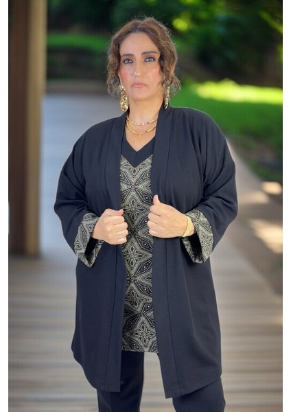 Yıldız Desenli Kendinden Simli Kısa Kol Bluz Truvakar Kol Şal Yaka Ceket Ikili Takım fiyatları