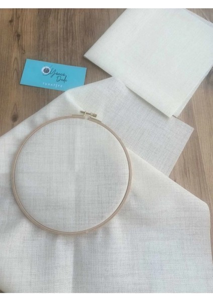 Punç (Punch) Etamin Yapmak Için Kasnak Kumaşı 34X34CM Doğal Keten Ekru Kumaş Gönderilir. %100 Pamuk