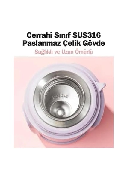 1000ML Kulplu Fincan-Kapaklı Askılı Paslanmaz Çelik Termos Kamp Matarası (Beyaz)