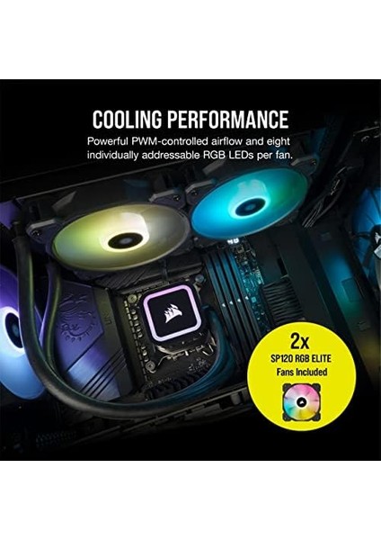 H100X Rgb Elıte Sıvı Cpu Soğutucu - 16 Dinamik Rgb LED - Airguide Teknolojisine Sahip SP120 Rgb Elıte Serisi Pwm Fanlar - Intel Lga 1700, 1200, 115X, 2066, Amd Am5/am4 Soketleri - Siyah
