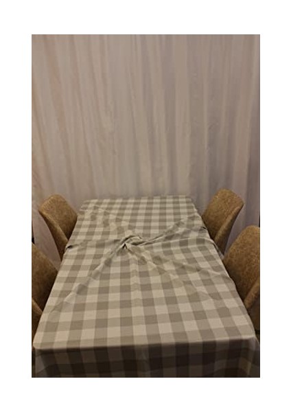 Gri Renk Kare Desenli Full Akrilik Dertsiz Dokuma Masa Örtüsü 150X220 cm