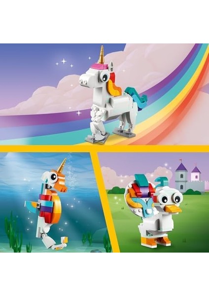Creator Sihirli Tek Boynuzlu At 31140-7 Yaş ve Üzeri Çocuklar Için Tek Boynuzlu At, Denizatı ve Tavus Kuşu Içeren Yaratıcı Oyuncak Yapım Seti (145 Parça)