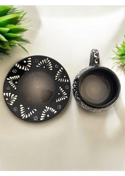 Dekoratif Şık Tasarım Tamamen El Yapımı Siyah 1 Kişilik Kahve Fincanı