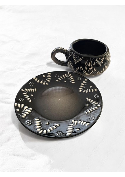 Dekoratif Şık Tasarım Tamamen El Yapımı Siyah 1 Kişilik Kahve Fincanı modelleri