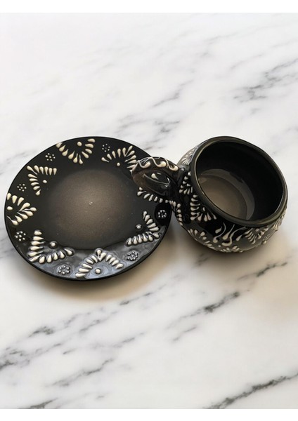 Dekoratif Şık Tasarım Tamamen El Yapımı Siyah 1 Kişilik Kahve Fincanı fırsatları