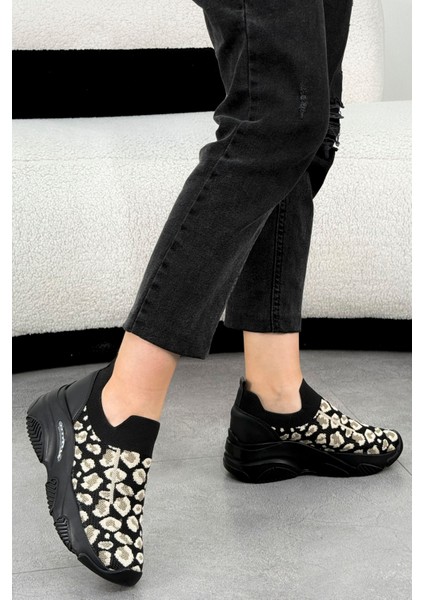Dnr 515 Leopar Desenli Triko Spor Ayakkabı