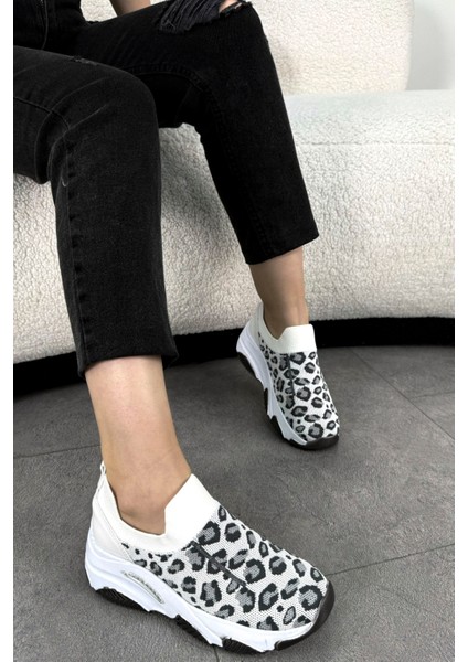 Dnr 515 Leopar Desenli Triko Spor Ayakkabı modelleri
