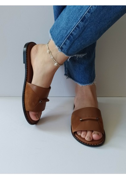 Kadın Taba Hakiki Deri Önden Tokalı Düz Günlük Şık Terlik fiyatları