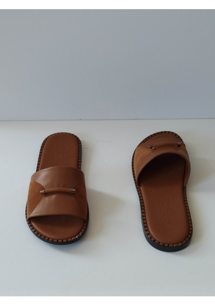 Kadın Taba Hakiki Deri Önden Tokalı Düz Günlük Şık Terlik fırsatları