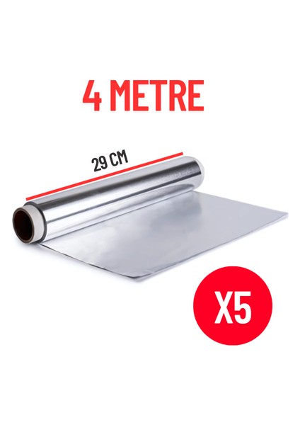 Kutulu Alüminyum Mutfak Folyo 29 cm × 4 m – 5’li Ekonomik Paket | Sıcak/ soğuğa Dayanıklı, Gıda Temasına Uygun