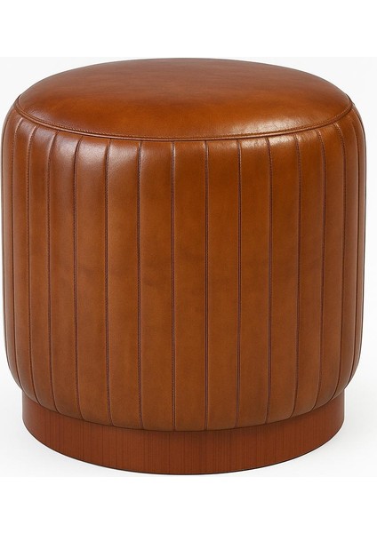 Taba Rengı Derı Yuvarlak Puf 48X48