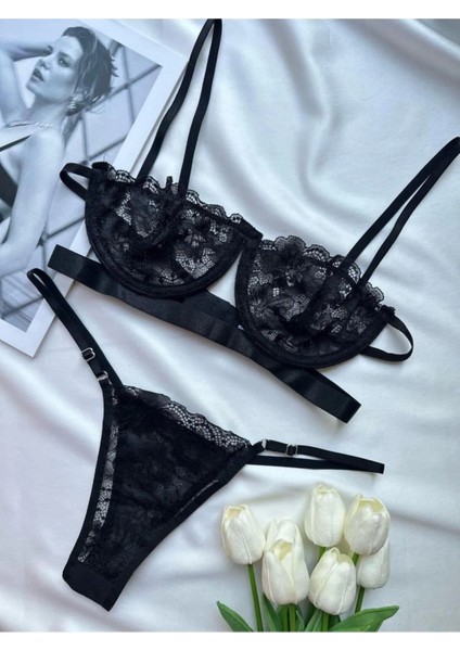 Siyah Dantelli Sütyen Tanga Takımı