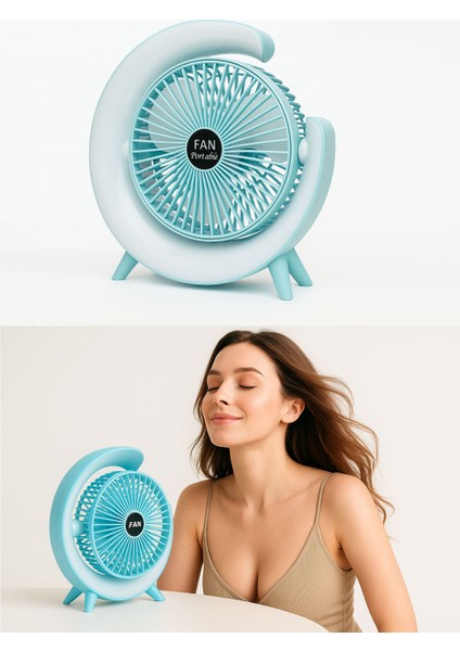 LM-102 | Colorful Breeze | USB Şarjlı | Sessiz | Masaüstü Fan | 3 Kademeli Ayar & Atmosfer Işığı