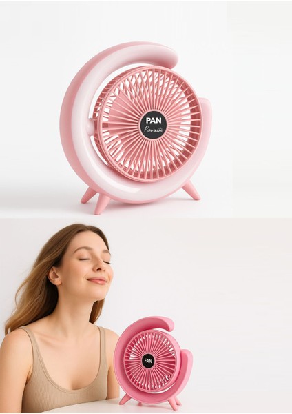 LM-102 | Colorful Breeze | USB Şarjlı | Sessiz | Masaüstü Fan | 3 Kademeli Ayar & Atmosfer Işığı