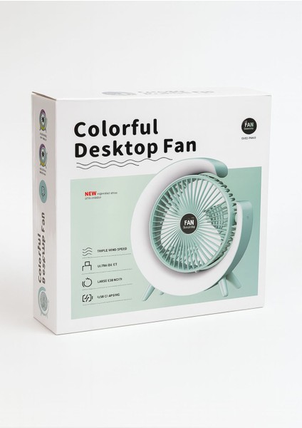 LM-102 | Colorful Breeze | USB Şarjlı | Sessiz | Masaüstü Fan | 3 Kademeli Ayar & Atmosfer Işığı