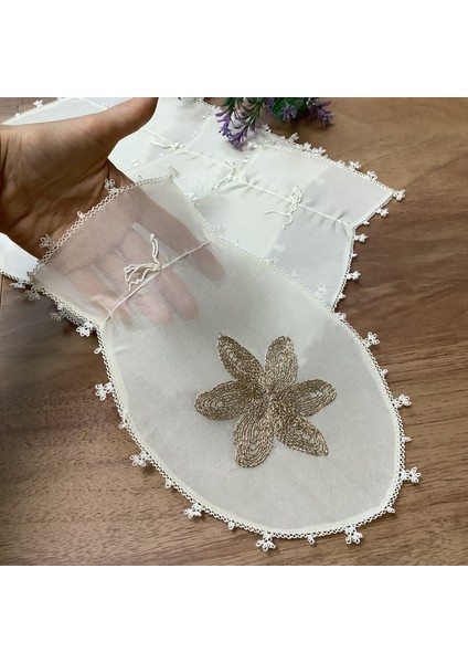 Ipek & Iğne Oya & Altın Sim Işlemeli Kese- 16*26 cm