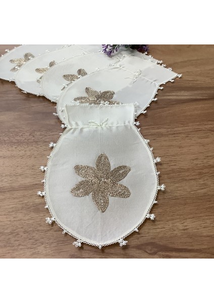 Ipek & Iğne Oya & Altın Sim Işlemeli Kese- 16*26 cm
