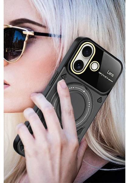 iPhone 16 Kılıf Joy Lens Standlı Kapak - Mor – Darbe Koruma