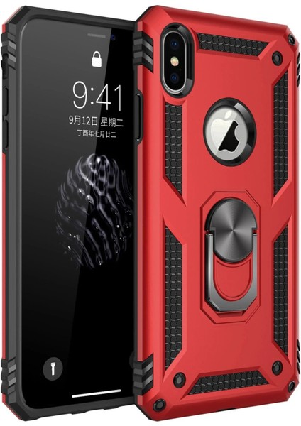 iPhone Xs Max Kılıf Sofya Yüzüklü Silikon Kapak - Kırmızı – Darbe Koruma