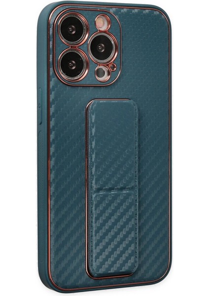 iPhone 13 Pro Kılıf Coco Karbon Standlı Kapak - Lacivert – Darbe Koruma