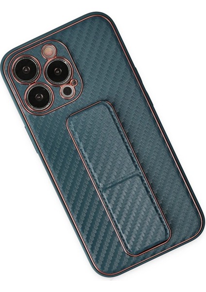 iPhone 13 Pro Kılıf Coco Karbon Standlı Kapak - Lacivert – Darbe Koruma