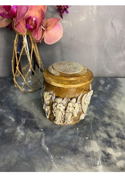 Melek Detaylı Antik Kutu ve Inci Tozu Mum fiyatları