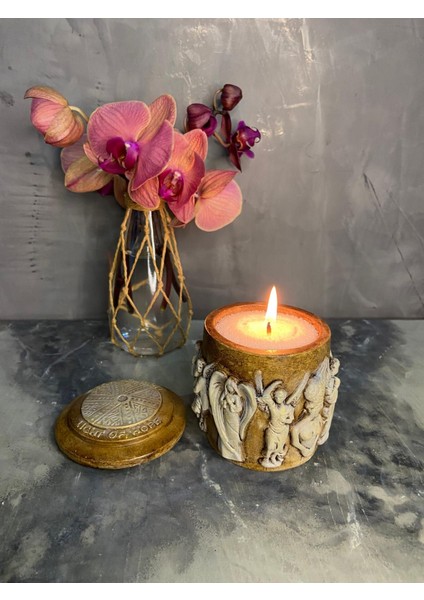 Melek Detaylı Antik Kutu ve Inci Tozu Mum modelleri