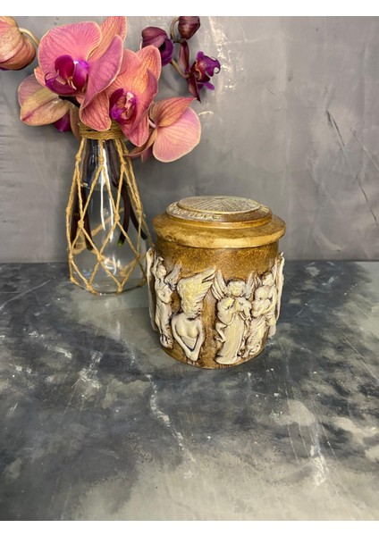 Melek Detaylı Antik Kutu ve Inci Tozu Mum fırsatları