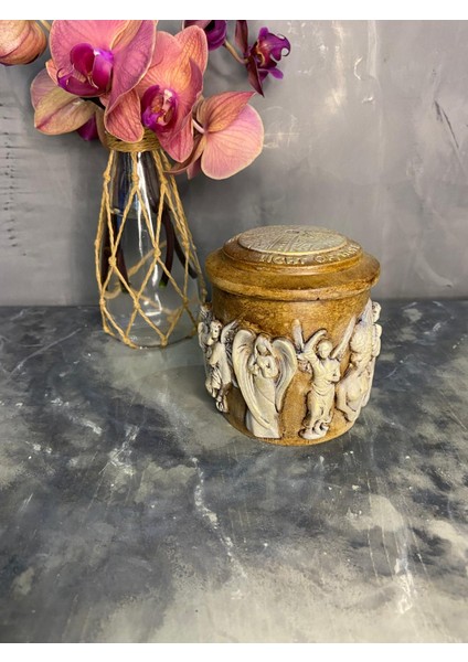 Melek Detaylı Antik Kutu ve Inci Tozu Mum indirimleri