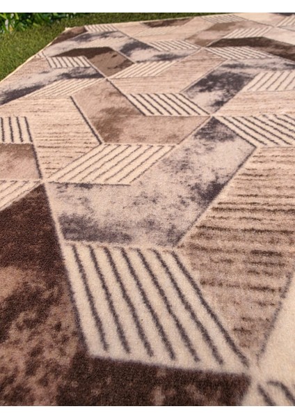 Konforsa Geometrik Desenli Modern Halı - Kahve Gri Tonları - Özel Ölçü Seçenekli