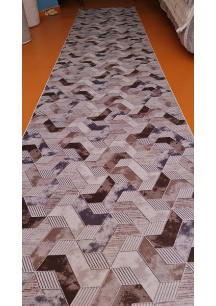 Konforsa Geometrik Desenli Modern Halı - Kahve Gri Tonları - Özel Ölçü Seçenekli