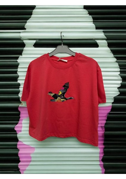 Kadın Crop T-Shirt Kuş Modeli