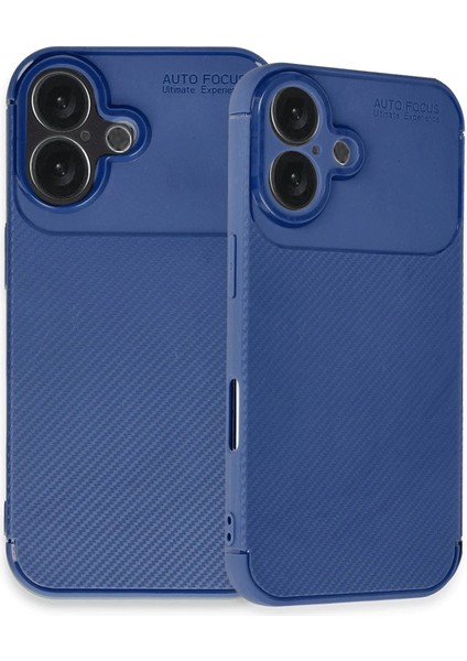 iPhone 16 Plus Kılıf Auto Focus Karbon Kapak - Lacivert – Darbe Koruma