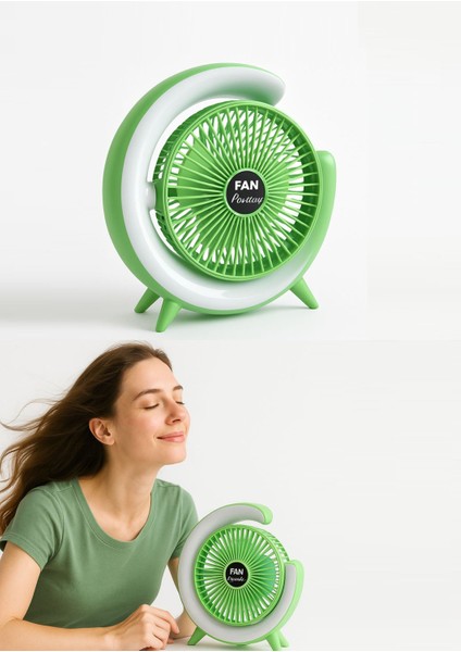LM-102 | Colorful Breeze | USB Şarjlı | Sessiz | Masaüstü Fan | 3 Kademeli Ayar & Atmosfer Işığı