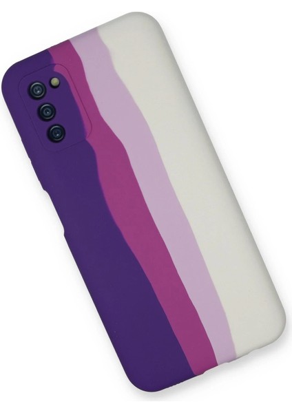 Samsung Galaxy A03S Kılıf Ebruli Lansman Silikon - Mor-Beyaz – Darbe Koruma