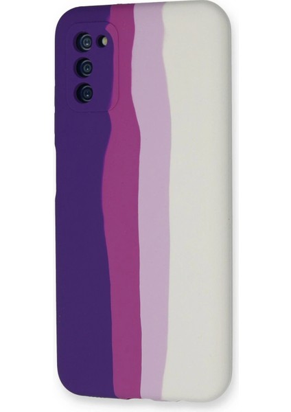 Samsung Galaxy A03S Kılıf Ebruli Lansman Silikon - Mor-Beyaz – Darbe Koruma