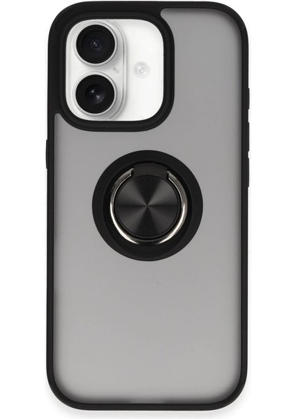 iPhone 16 Kılıf Montreal Yüzüklü Silikon Kapak - Siyah – Darbe Koruma