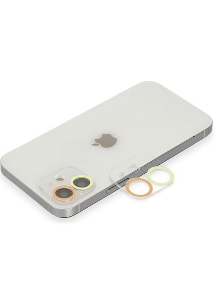 iPhone 12 Mini Renkli Kamera Lens Koruma Cam - Sarı-Turuncu – Darbe Koruma