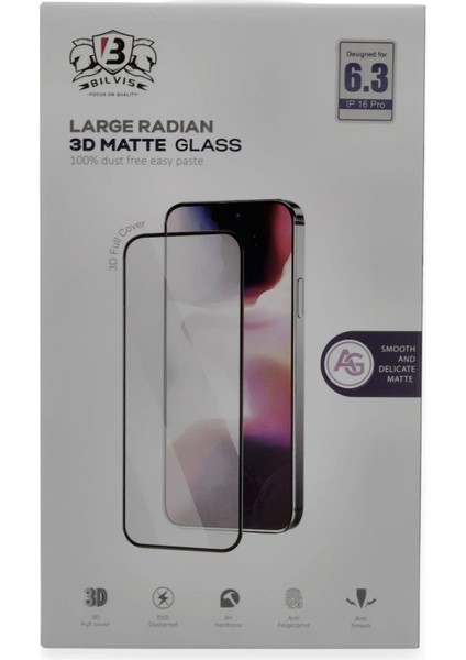Iphone 16 Pro Bilvis 3D Mat Cam Ekran Koruyucu Aksesuar – Darbe Koruma