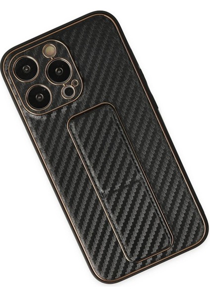 iPhone 13 Pro Kılıf Coco Karbon Standlı Kapak - Siyah – Darbe Koruma