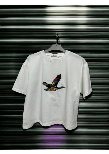 Kadın Crop T-Shirt Kuş Modeli