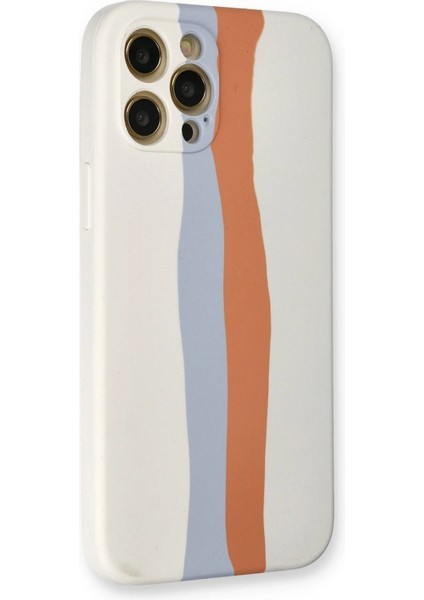 iPhone 12 Pro Max Kılıf Ebruli Lansman Silikon - Beyaz-Turuncu – Darbe Koruma