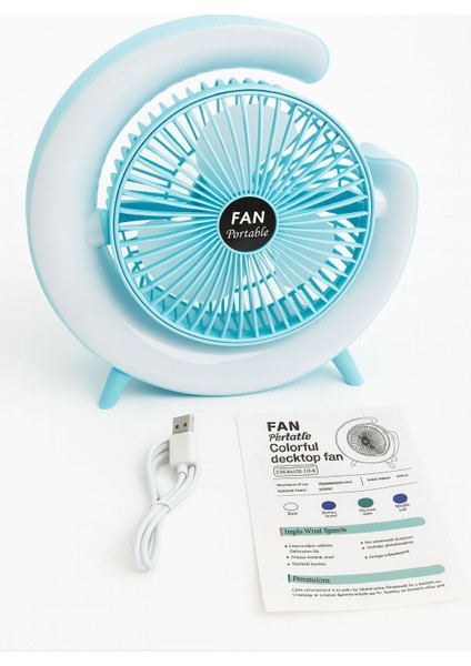 LM-102 | Colorful Breeze | USB Şarjlı | Sessiz | Masaüstü Fan | 3 Kademeli Ayar & Atmosfer Işığı