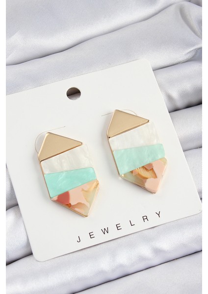 Pirinç Mermer Desenli Vintage Geometrik Model Gold Renk Kadın Küpe