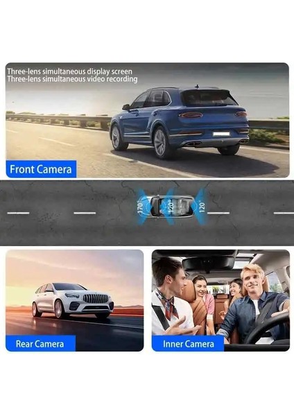Geniş Açı 1080P Full Hd 3 Kameralı Wifi Hafıza Kartına Kayıtlı Araç Kamerası fırsatları
